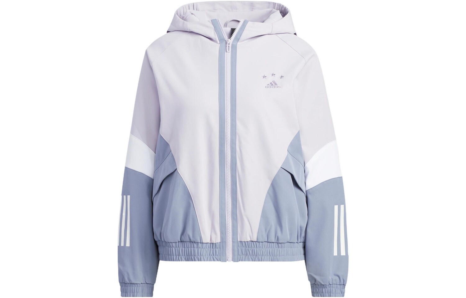 Женская вышитая полосатая тканая куртка с капюшоном сиреневого цвета Adidas
Женская вышитая полосатая тканая куртка с капюшоном сиреневого цвета Adidas