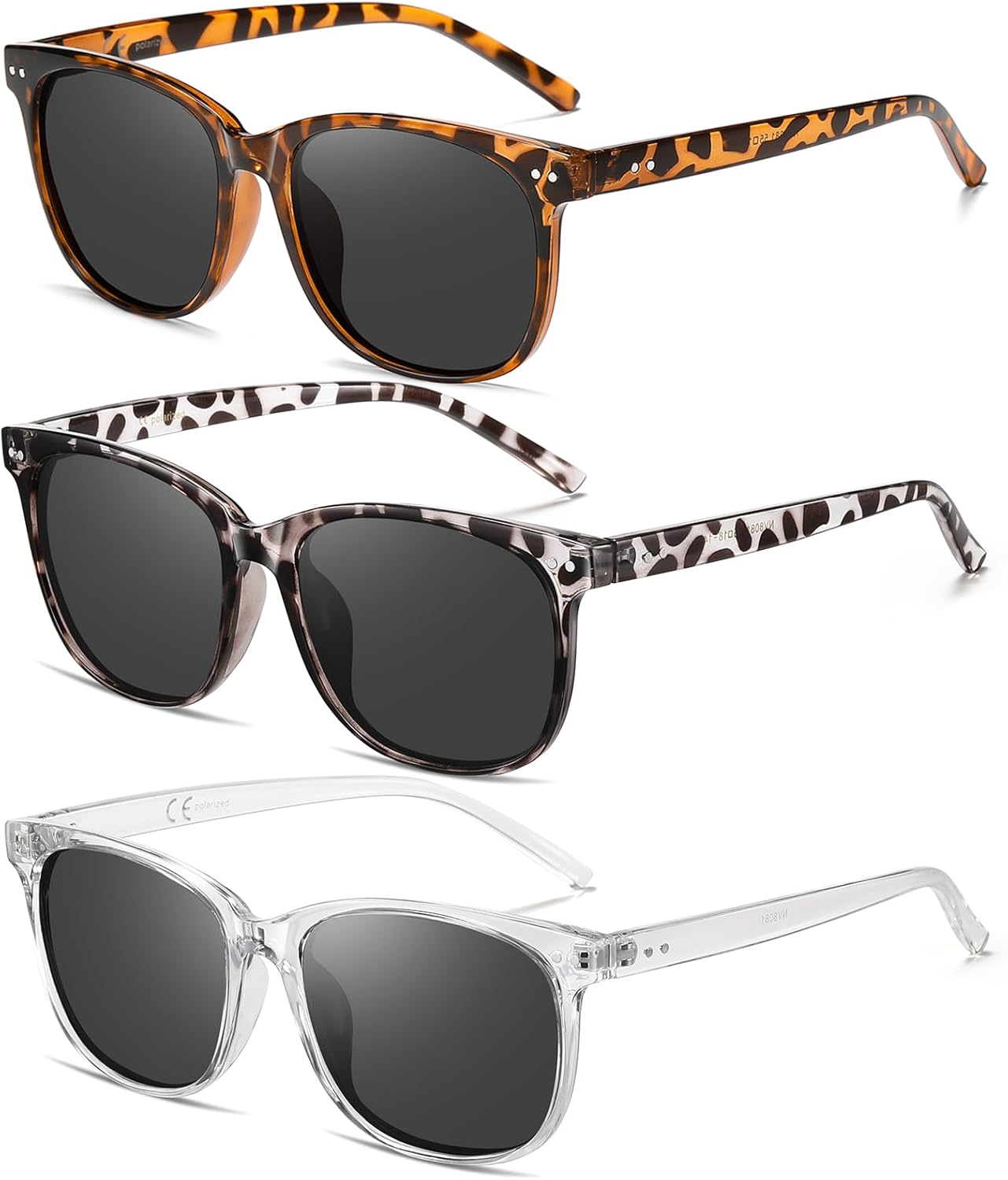 Комплект из 3 поляризованных солнцезащитных очков Wzerry для женщин - модные очки в крупной оправе, легкие, с линзами, защищающими от УФ-излучения UV400, Brown Tortoise/Grey + White Tortoise/Grey + Clear/Grey
Комплект из 3 поляризованных солнцезащитных очков Wzerry для женщин - модные очки в крупной оправе, легкие, с линзами, защищающими от УФ-излучения UV400, Brown Tortoise/Grey + White Tortoise/Grey + Clear/Grey
