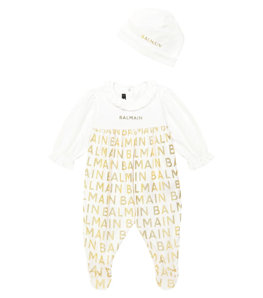Комплект из хлопковой шапки и боди с логотипом Balmain Kids
Комплект из хлопковой шапки и боди с логотипом Balmain Kids