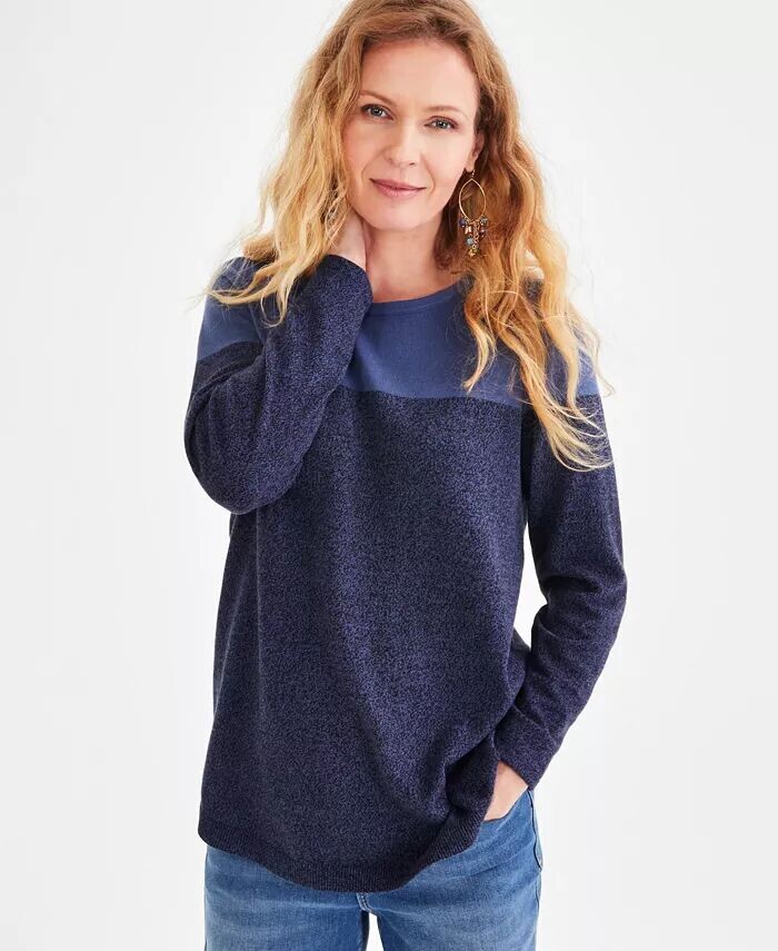 Женский хлопковый свитер с круглым вырезом с цветными блоками Style & Co, синий
Женский хлопковый свитер с круглым вырезом с цветными блоками Style & Co, синий