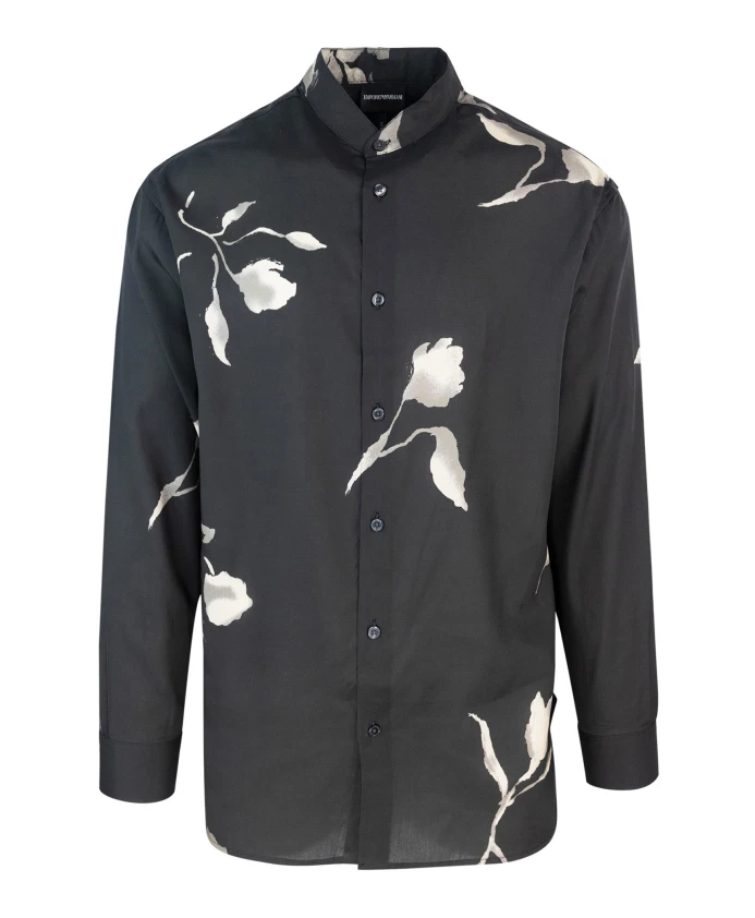 Черная рубашка на пуговицах с корейским воротником Emporio Armani, черный
Черная рубашка на пуговицах с корейским воротником Emporio Armani, черный