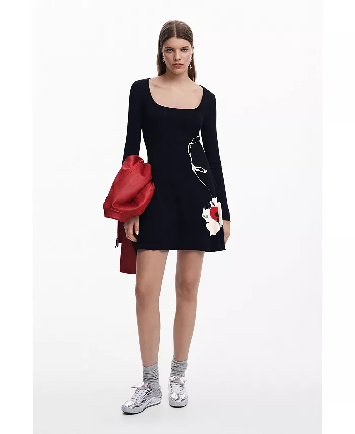 Женское короткое платье с цветочным принтом Desigual, черный 
Женское короткое платье с цветочным принтом Desigual, черный