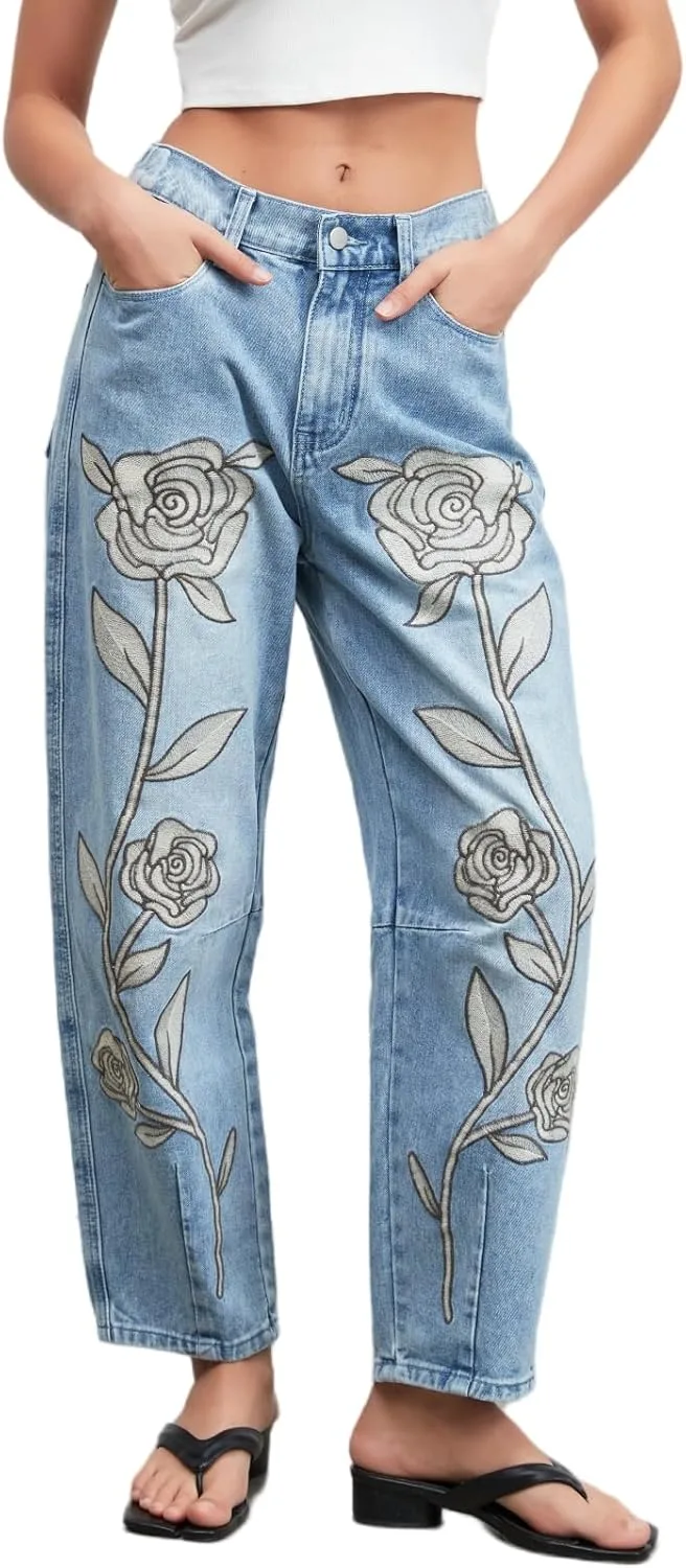 LifeShe вышитые джинсы для женщин с цветочным принтом, mid rise, baggy
LifeShe вышитые джинсы для женщин с цветочным принтом, mid rise, baggy