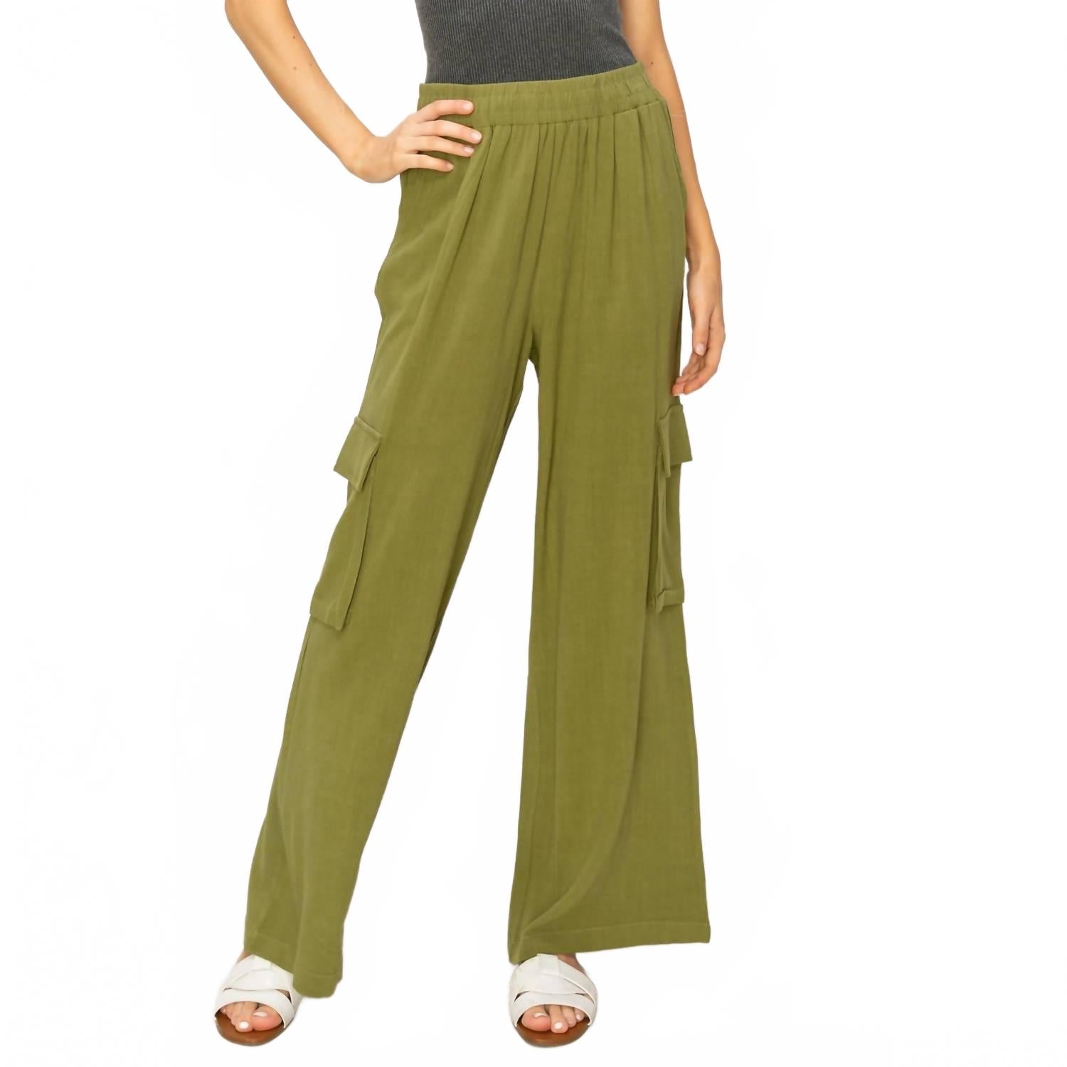 Высокие льняные карго-штаны в цвете шалфей RISEN, Sage 
Высокие льняные карго-штаны в цвете шалфей RISEN, Sage