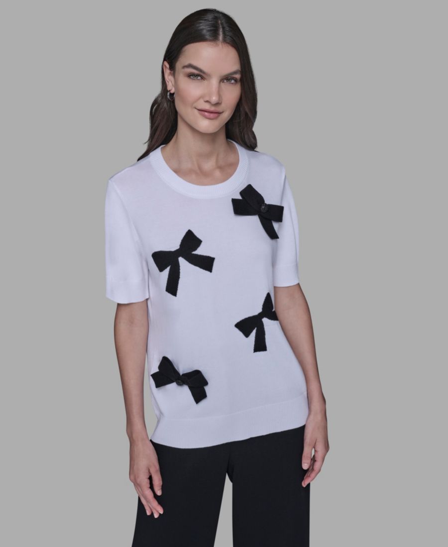 Женский свитер с короткими рукавами и бантом, размеры P/XS-XL KARL LAGERFELD PARIS, Soft White/Black
Женский свитер с короткими рукавами и бантом, размеры P/XS-XL KARL LAGERFELD PARIS, Soft White/Black