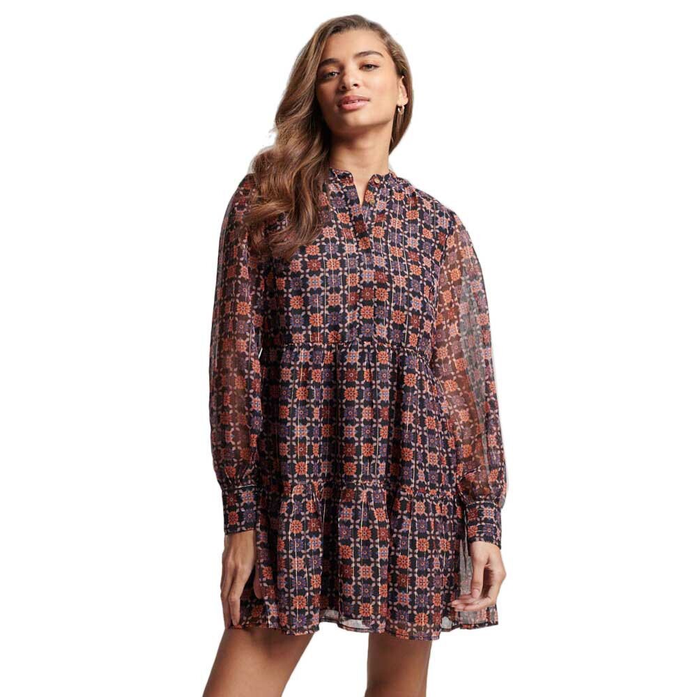 Короткое платье Superdry Tiered Long Sleeve, коричневый 
Короткое платье Superdry Tiered Long Sleeve, коричневый