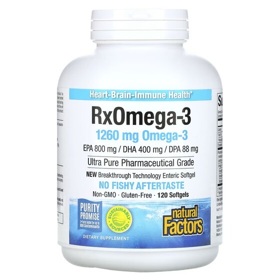 Rx Omega-3 Natural Factors, 630 мг, 120 мягких таблеток
Rx Omega-3 Natural Factors, 630 мг, 120 мягких таблеток