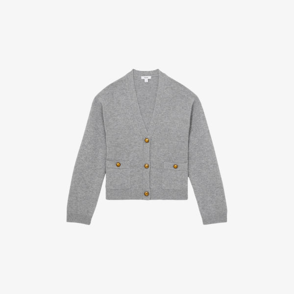 Кардиган Reiss Mila с V-образным вырезом и застежкой на пуговицы, серый
Кардиган Reiss Mila с V-образным вырезом и застежкой на пуговицы, серый