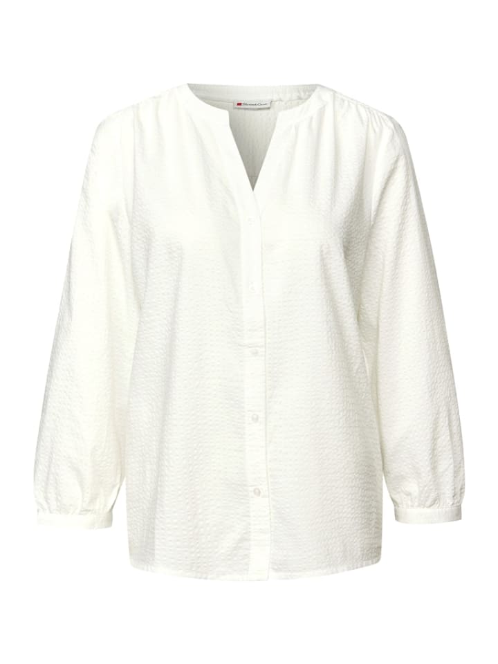 Блузка из сирсакера с разрезом по горловине, белая Street One
Блузка из сирсакера с разрезом по горловине, белая Street One