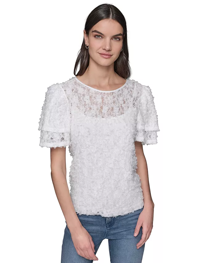 Женский кружевной топ с оборками на рукавах KARL LAGERFELD PARIS, белый
Женский кружевной топ с оборками на рукавах KARL LAGERFELD PARIS, белый