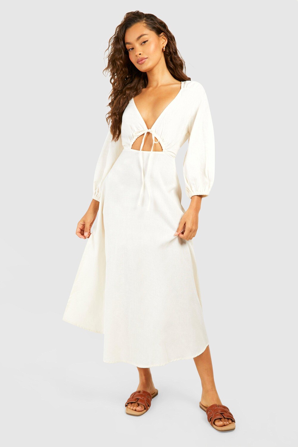 Льняное платье мидакси с завязками спереди и пышными рукавами boohoo, бежевый
Льняное платье мидакси с завязками спереди и пышными рукавами boohoo, бежевый