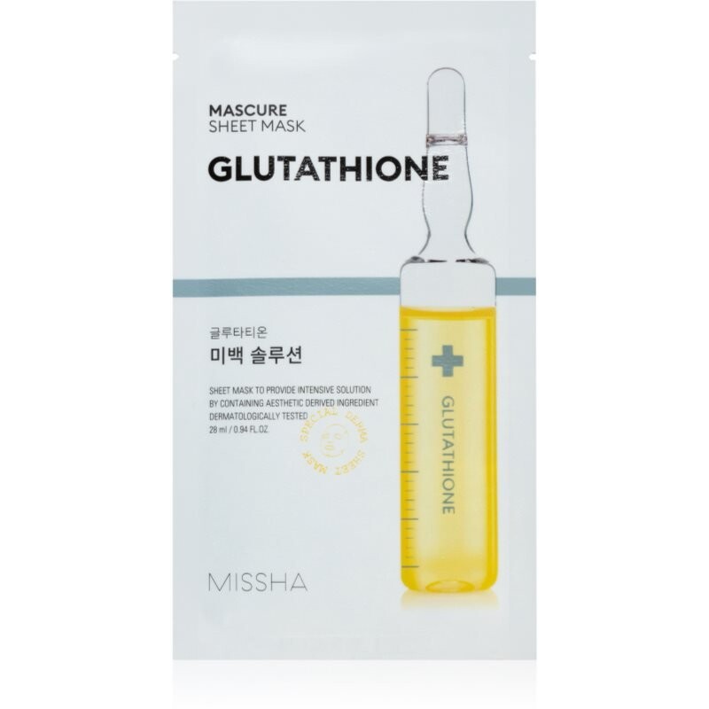 Missha Mascure Glutathione осветляющая тканевая маска 28 мл
Missha Mascure Glutathione осветляющая тканевая маска 28 мл