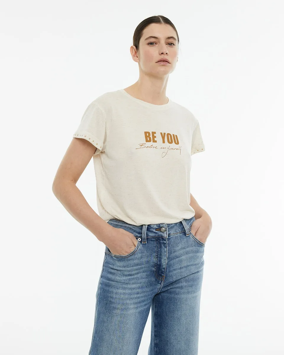 Женская футболка с короткими рукавами и круглым вырезом спереди с принтом Andam, цвет Crudo
Женская футболка с короткими рукавами и круглым вырезом спереди с принтом Andam, цвет Crudo