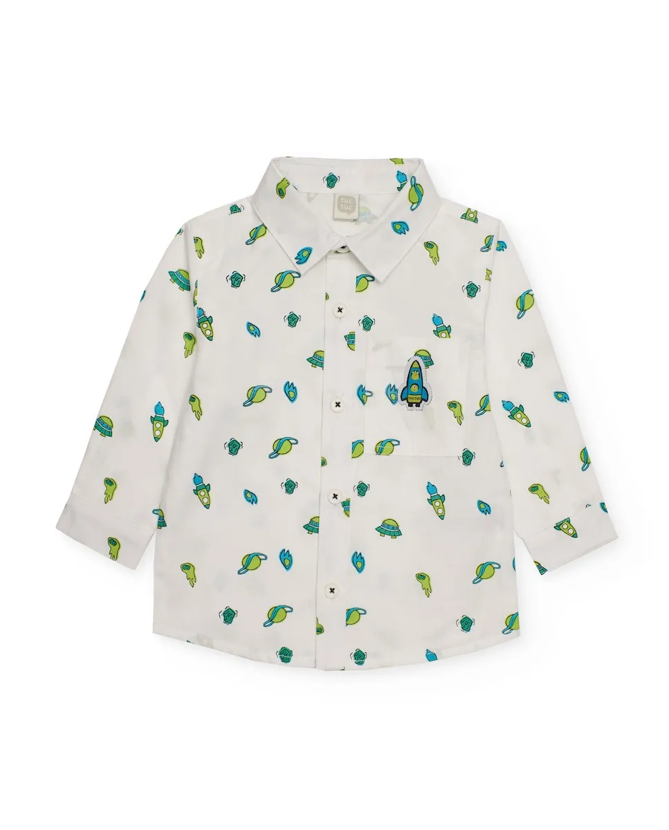 Белая детская рубашка с длинными рукавами и космическим принтом в зеленых и синих тонах Tuc tuc
Белая детская рубашка с длинными рукавами и космическим принтом в зеленых и синих тонах Tuc tuc