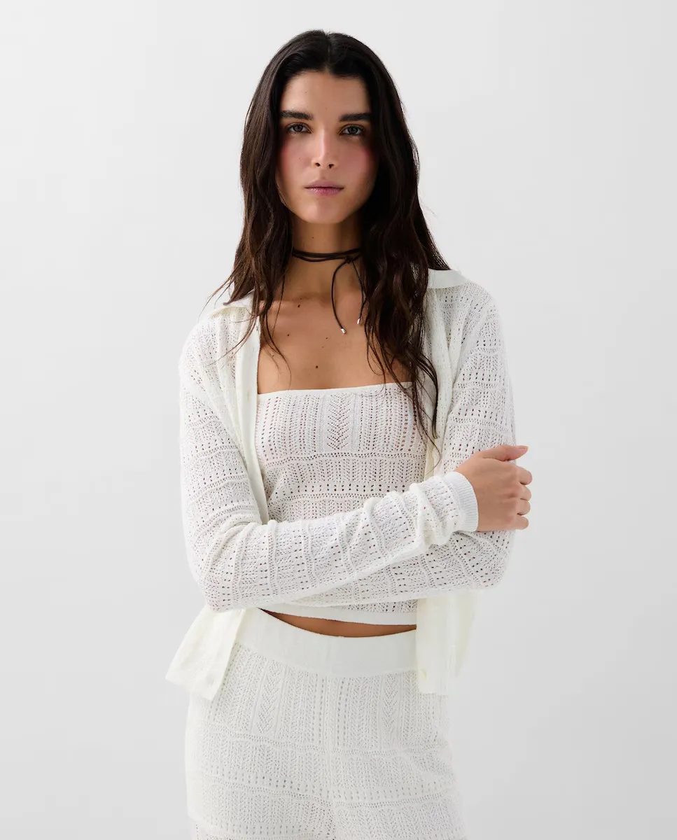 Женский кардиган с отложным воротником и застежкой на пуговицы Scalpers, белый
Женский кардиган с отложным воротником и застежкой на пуговицы Scalpers, белый