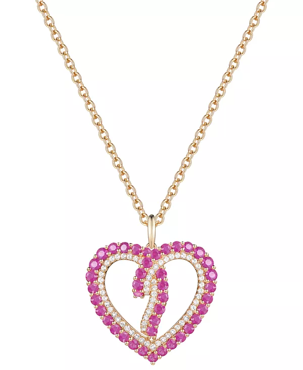 Ожерелье с подвеской в форме открытого сердца длиной 18 дюймов из 14-каратного золота с рубинами (3/4 карата) и бриллиантами (1/4 карата) Macy'S, ruby