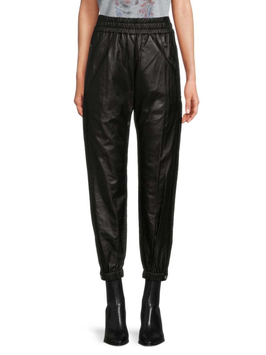 Кожаные укороченные брюки-джоггеры Alexander McQueen, черный
Кожаные укороченные брюки-джоггеры Alexander McQueen, черный