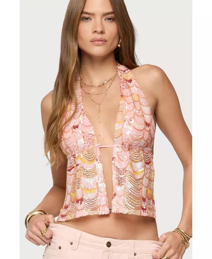 Женский топ-русалка с открытой спиной и пайетками Edikted, розовый
Женский топ-русалка с открытой спиной и пайетками Edikted, розовый