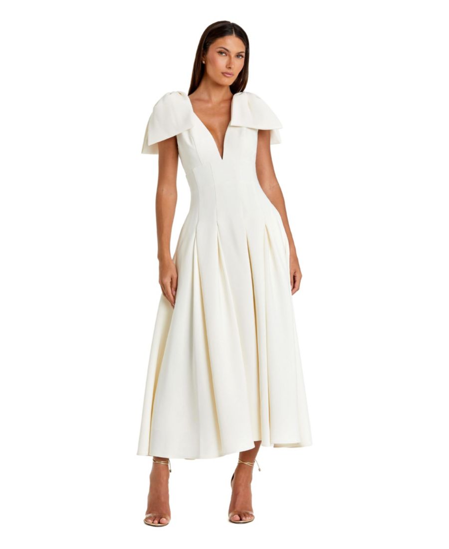 Женское миди-платье А-силуэта из крепа с бантом на бретелях Mac Duggal, Ivory
Женское миди-платье А-силуэта из крепа с бантом на бретелях Mac Duggal, Ivory