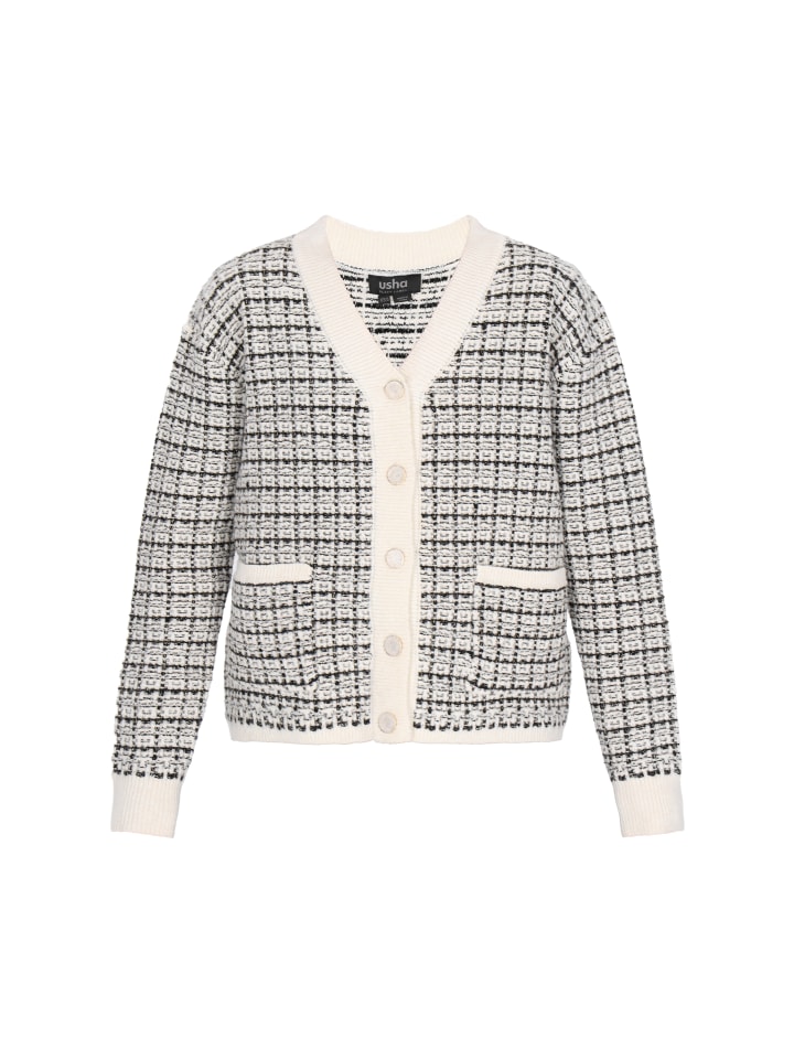 Usha BLACK LABEL Женский кардиган в клетку кремового цвета
Usha BLACK LABEL Женский кардиган в клетку кремового цвета