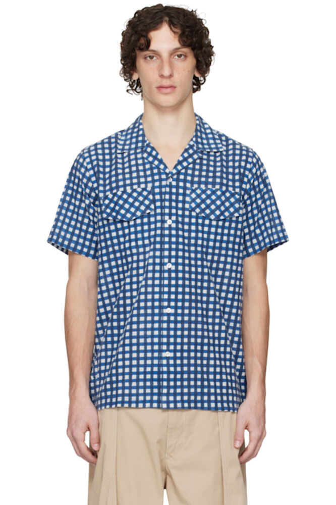 Синяя рубашка с принтом в клетку в клетку Drake's
Синяя рубашка с принтом в клетку в клетку Drake's