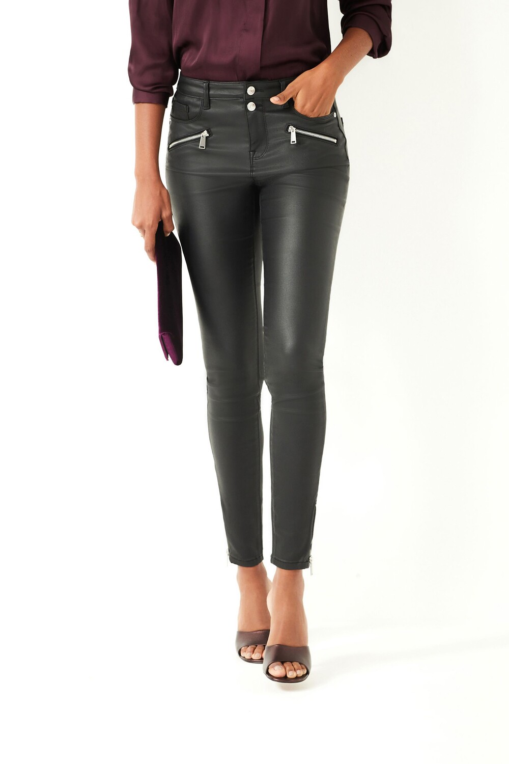 Байкерские джинсы скинни с покрытием Next, черный 
Байкерские джинсы скинни с покрытием Next, черный