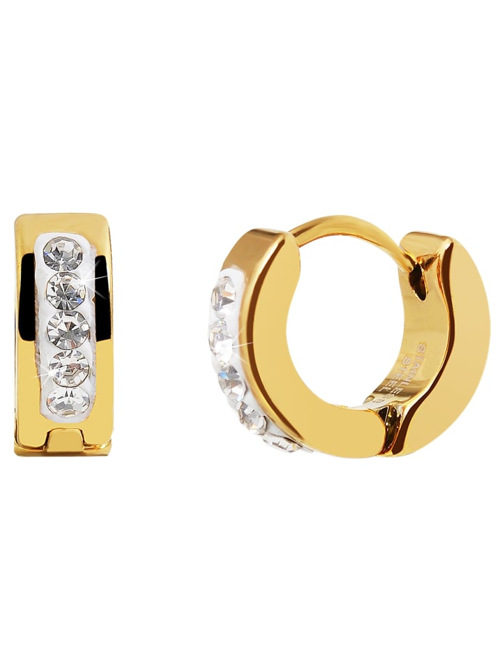 Adeliás Женские серьги - серьги-кольца на шарнирах из нержавеющей стали с золотыми стразами
Adeliás Женские серьги - серьги-кольца на шарнирах из нержавеющей стали с золотыми стразами