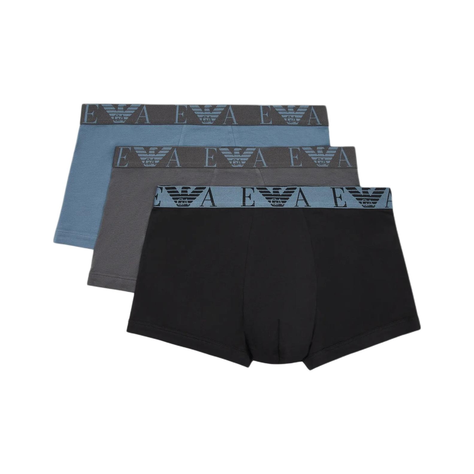 Три пары боксеров с крупным логотипом-монограммой EMPORIO ARMANI, 3 Pack (синий+серый+черный)
Три пары боксеров с крупным логотипом-монограммой EMPORIO ARMANI, 3 Pack (синий+серый+черный)