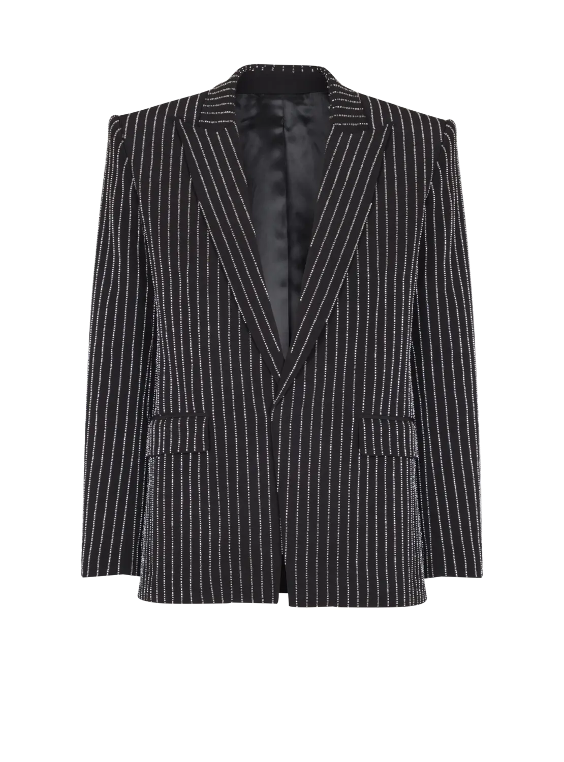 Шерстяной жакет на одной пуговице с кристальными полосками Balmain, черный
Шерстяной жакет на одной пуговице с кристальными полосками Balmain, черный