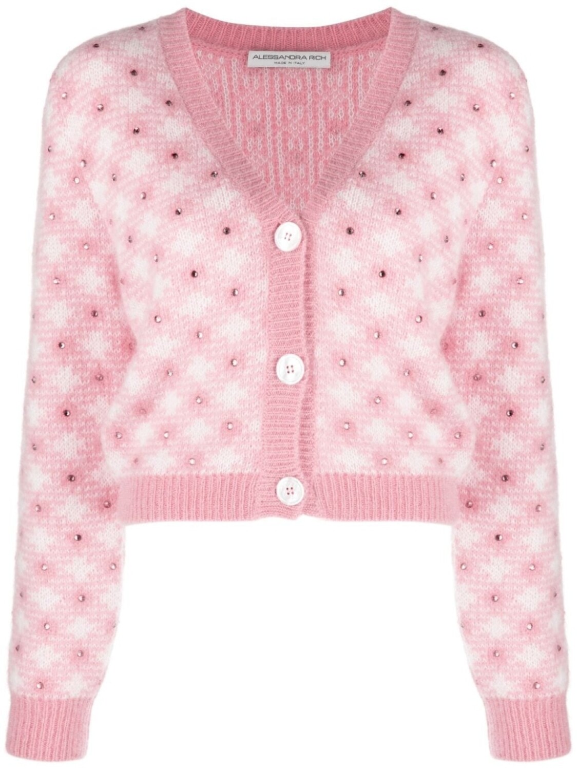 Alessandra Rich кардиган с клетку гингем со стразами, розовый
Alessandra Rich кардиган с клетку гингем со стразами, розовый