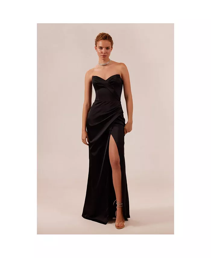Женское вечернее платье без бретелек с разрезом до бедра Milla, черный