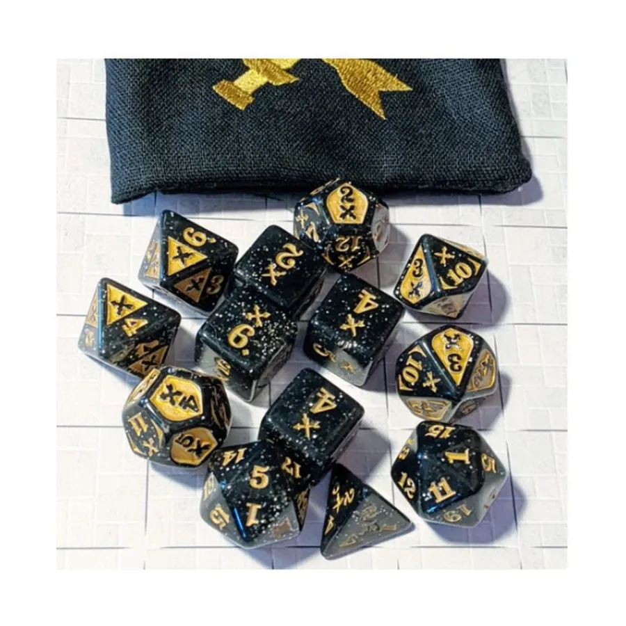 Piercing Damage — акрил, черный блеск с золотом (14), Damage Dice 
Piercing Damage — акрил, черный блеск с золотом (14), Damage Dice