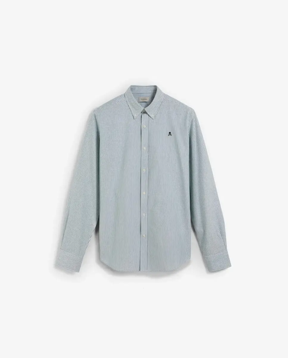 Мужская рубашка Оксфорд в полоску с контрастной вышивкой черепа на груди Scalpers, синий/белый
Мужская рубашка Оксфорд в полоску с контрастной вышивкой черепа на груди Scalpers, синий/белый