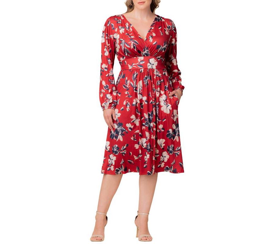 Платье-миди Diana больших размеров с длинными рукавами Kiyonna, Red floral print
Платье-миди Diana больших размеров с длинными рукавами Kiyonna, Red floral print