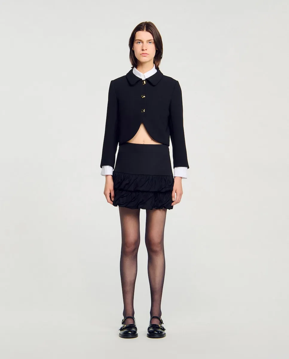 Короткая юбка с воланами Sandro, черный 
Короткая юбка с воланами Sandro, черный