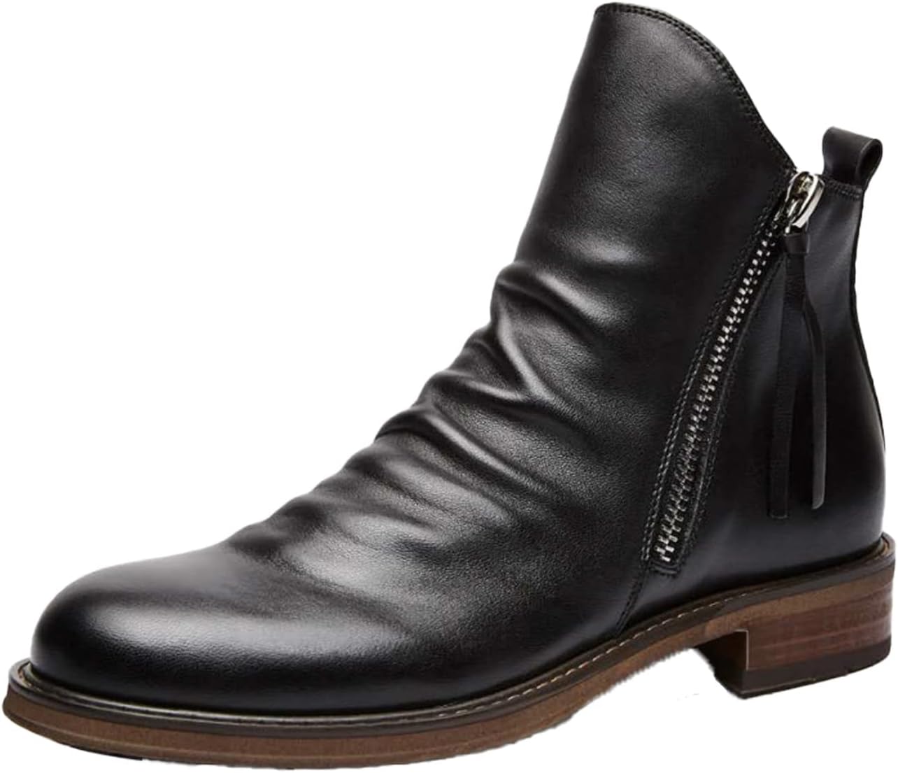 Мужские блестящие плиссированные кожаные ботинки челси на боковой молнии, с массивным каблуком, водонепроницаемые ботинки-ботильоны Elshtide, черный
Мужские блестящие плиссированные кожаные ботинки челси на боковой молнии, с массивным каблуком, водонепроницаемые ботинки-ботильоны Elshtide, черный