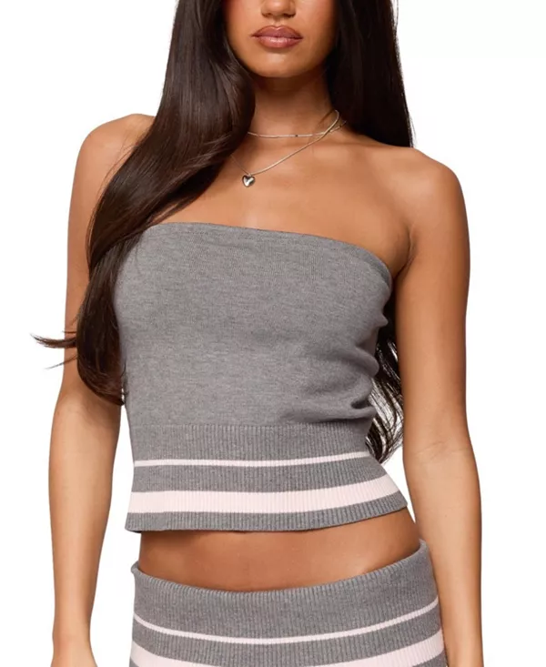 Вязаный топ без бретелек в полоску Kaliya Edikted, серый
Вязаный топ без бретелек в полоску Kaliya Edikted, серый