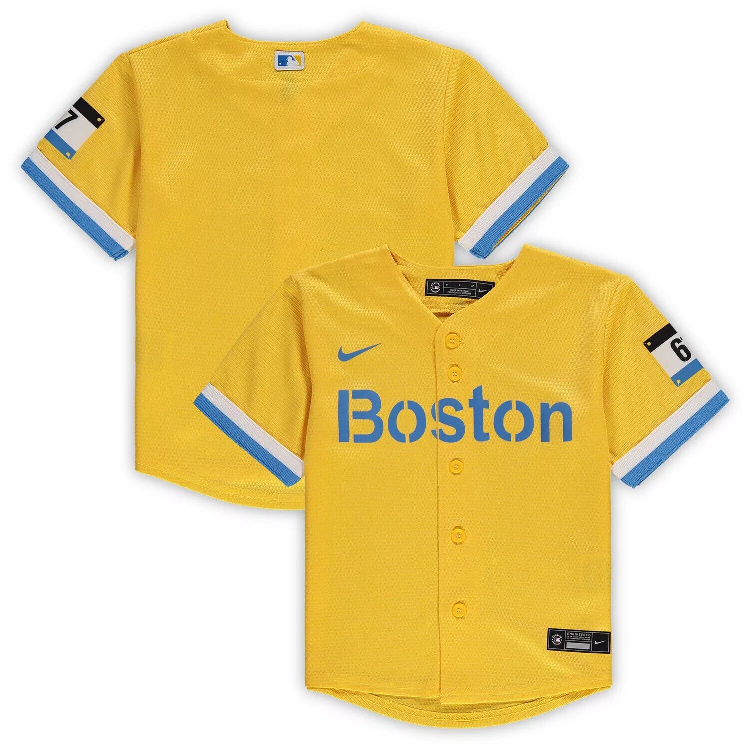 Реплика джерси команды Nike Gold Boston Red Sox 2021 MLB City Connect для малышей Nike
Реплика джерси команды Nike Gold Boston Red Sox 2021 MLB City Connect для малышей Nike