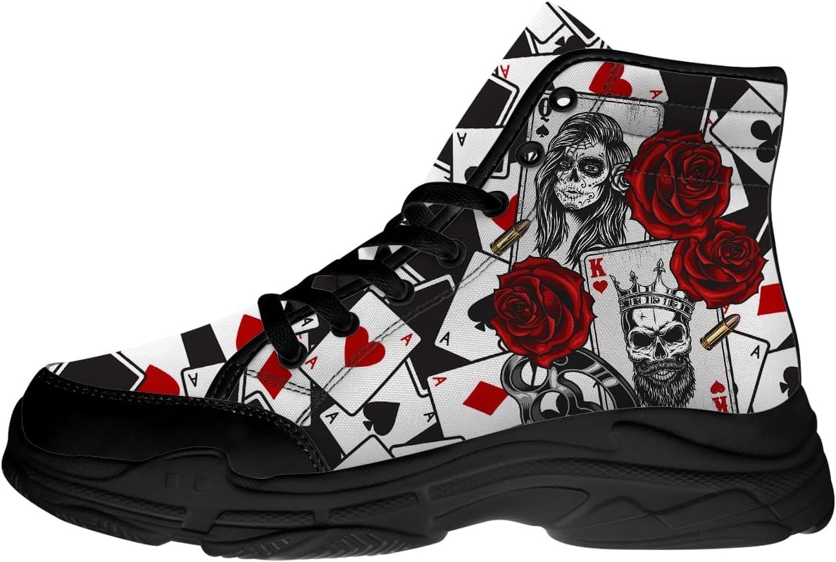 Кеды с шнуровкой на высоком каблуке из холщовой ткани с игральными картами для мужчин и женщин, подарок для него и для нее Quorax, черный/красный
Кеды с шнуровкой на высоком каблуке из холщовой ткани с игральными картами для мужчин и женщин, подарок для него и для нее Quorax, черный/красный