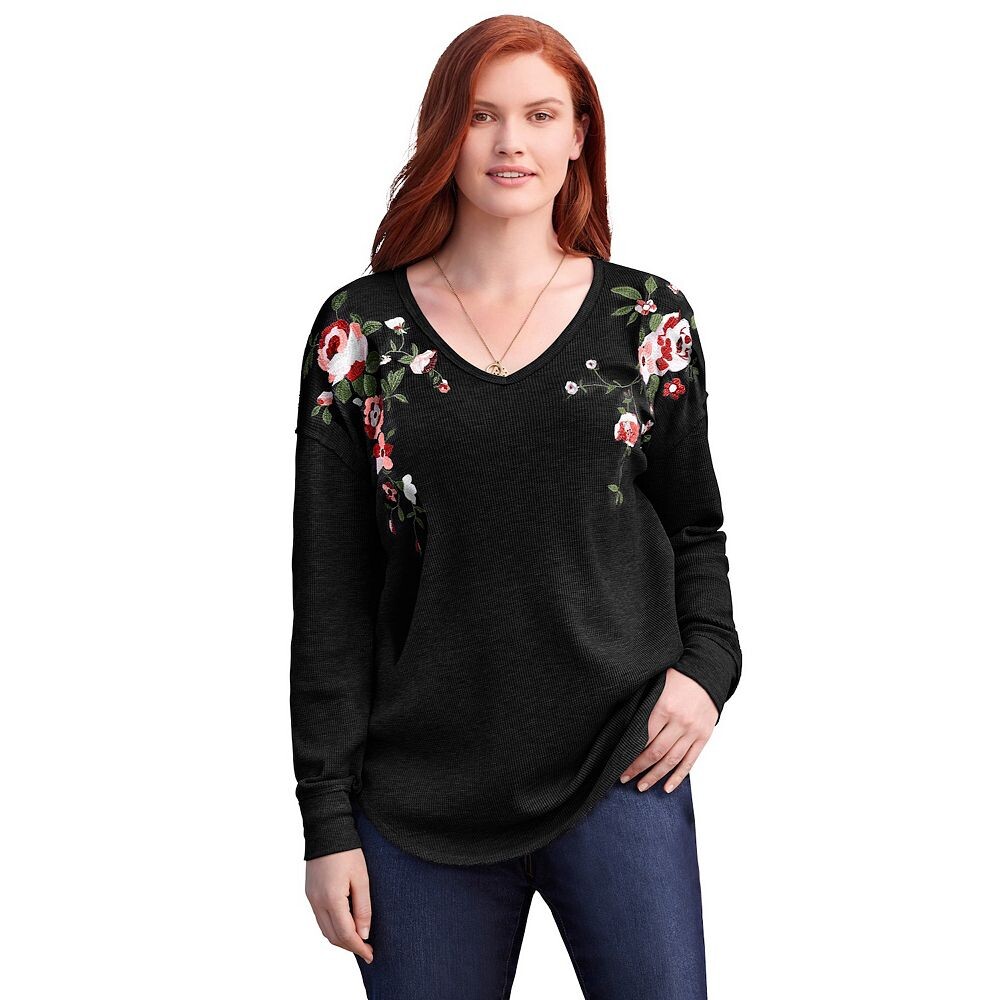 Женщина в женской мытой теплой футболке с v-образным вырезом больших размеров Woman Within, цвет Black Flower
Женщина в женской мытой теплой футболке с v-образным вырезом больших размеров Woman Within, цвет Black Flower