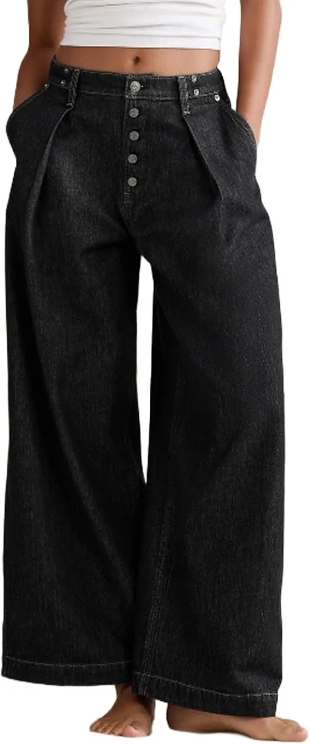 CHARTOU Женские мешковатые джинсы с пуговицами, прямые, широкие, плиссированные, с высокой посадкой, укороченные
CHARTOU Женские мешковатые джинсы с пуговицами, прямые, широкие, плиссированные, с высокой посадкой, укороченные