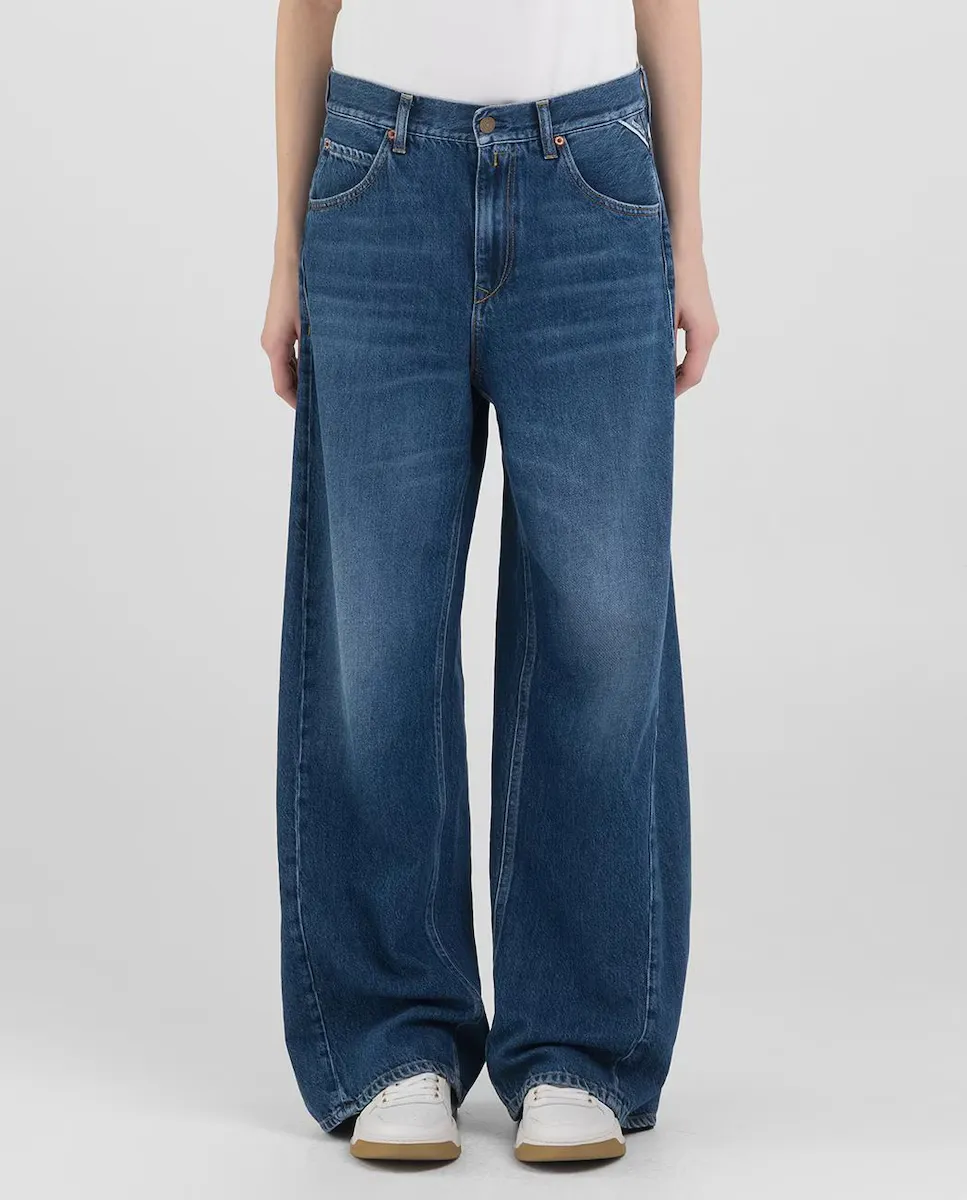 Женские широкие джинсы-бойфренды с эффектом стирки Replay, синий
Женские широкие джинсы-бойфренды с эффектом стирки Replay, синий