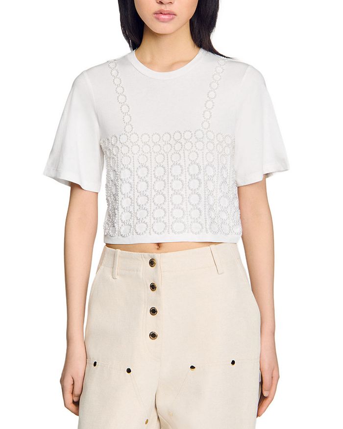 Укороченная футболка с бисером Sandro, белый
Укороченная футболка с бисером Sandro, белый