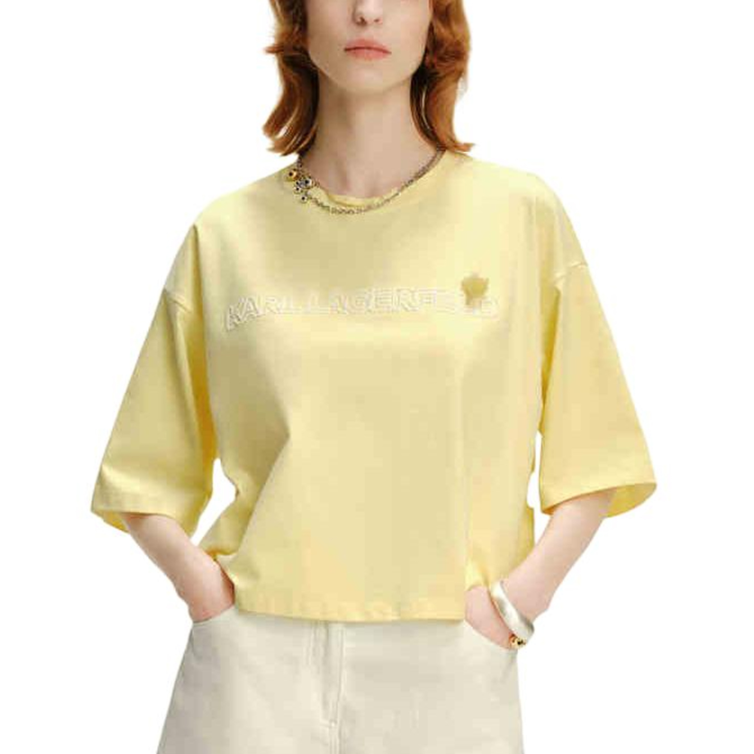 KARL LAGERFELD / Karl Lagerfeld Jeans Футболка KARL LAGERFELD женская желтая однотонная с круглым вырезом свободного кроя с принтом короткий рукав
KARL LAGERFELD / Karl Lagerfeld Jeans Футболка KARL LAGERFELD женская желтая однотонная с круглым вырезом свободного кроя с принтом короткий рукав