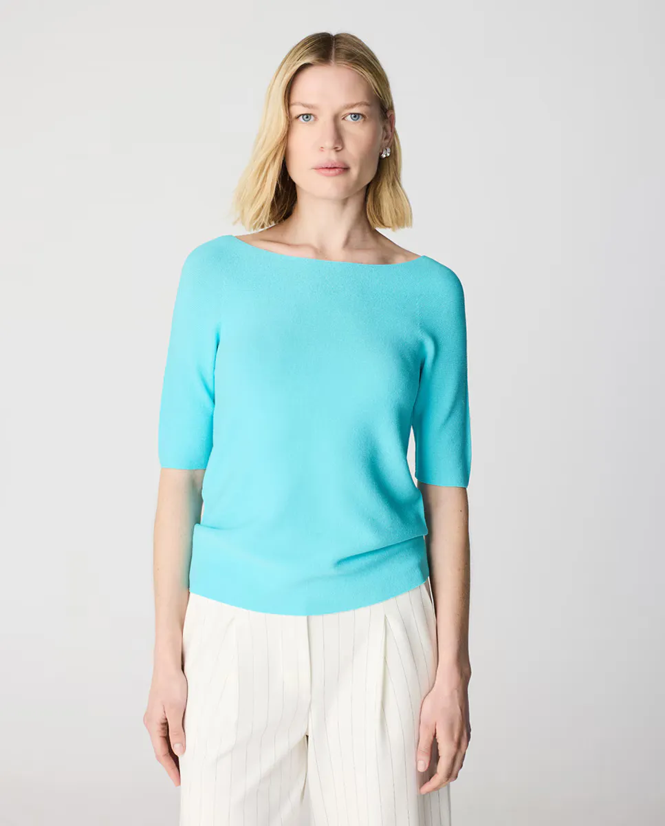 Женский свитер с лодочным вырезом, без швов и коротким рукавом Escorpion, синий
Женский свитер с лодочным вырезом, без швов и коротким рукавом Escorpion, синий