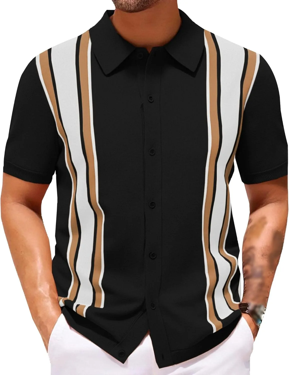 Мужская вязаная рубашка с воротником-лацканом в полоску PHJTOMK
Мужская вязаная рубашка с воротником-лацканом в полоску PHJTOMK