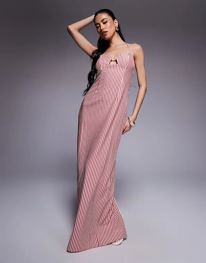 Эксклюзивное хлопковое платье-макси Kaiia с вырезом-замочной скважиной и воротником-халтер в полоску красного и белого цвета
Эксклюзивное хлопковое платье-макси Kaiia с вырезом-замочной скважиной и воротником-халтер в полоску красного и белого цвета