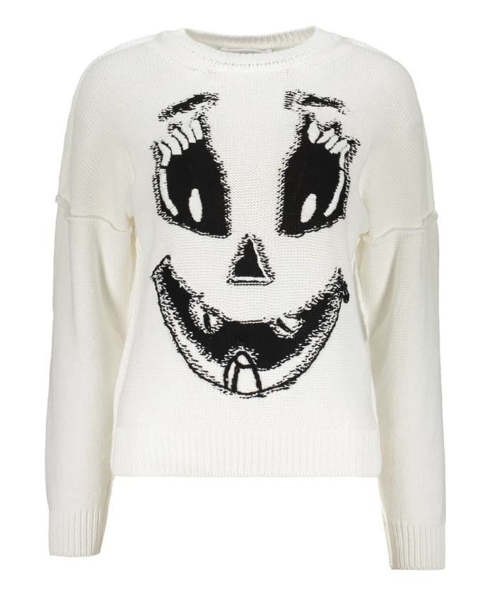 Ребристый свитер с круглым вырезом Moschino, белый
Ребристый свитер с круглым вырезом Moschino, белый