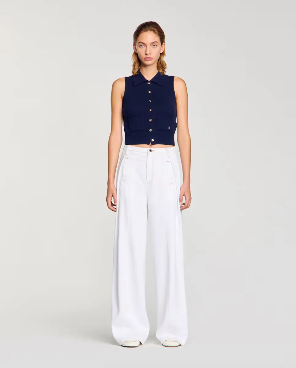 Широкие стеганые женские джинсы Sandro, белый 
Широкие стеганые женские джинсы Sandro, белый