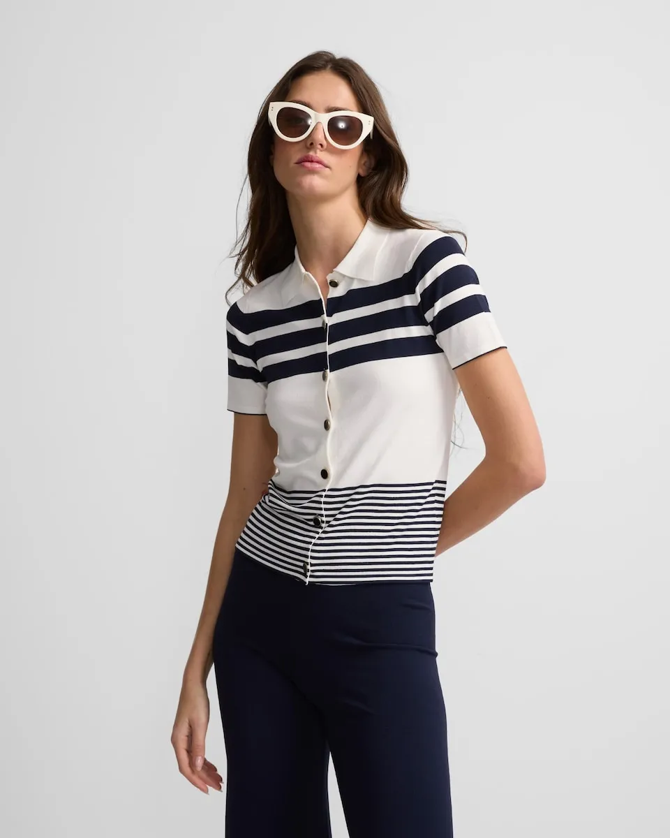 Женская короткая полосатая вязаная куртка Silbon, синий
Женская короткая полосатая вязаная куртка Silbon, синий